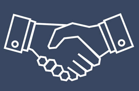 outline draw handshake on vintage blue background, business collaboration conceptのイラスト素材