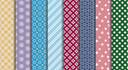colorful fabric pattern design set for textile print necktie, paper, fabric, handkerchief, scarf, gift wrap vector illustration seamlessのイラスト素材