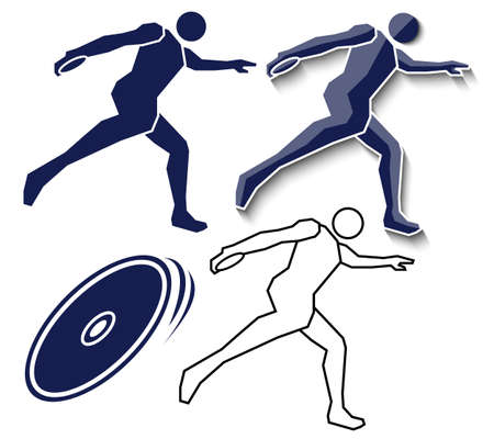 athlete throwing discus flat icon, outline icon on white background, vector setのイラスト素材