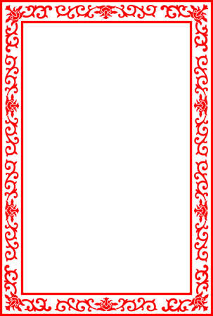 Chinese Royal floral border frame, red vector on white backgroundのイラスト素材
