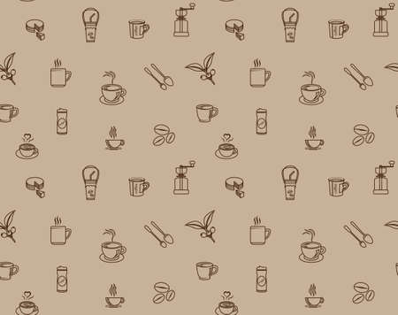 brown coffee icon set pattern seamless, vector illustration design for paper texture decoration backgroundのイラスト素材