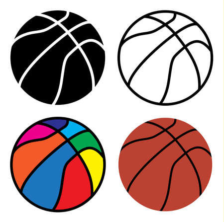 basketball  ball set, line, black, colorful and orange color on white backgroundのイラスト素材