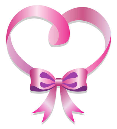 pink ribbon knot and heart on white background, vector draw gift love conceptのイラスト素材