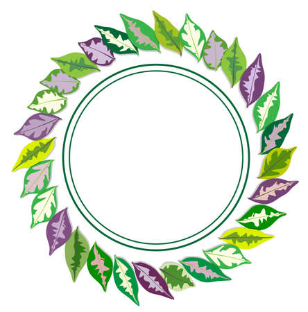 green Caricature Plant leaves frame on white backgroundのイラスト素材