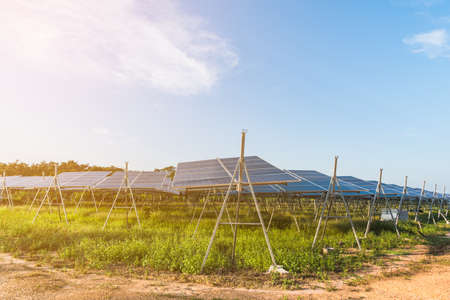 solar panel on sky backgroundの写真素材