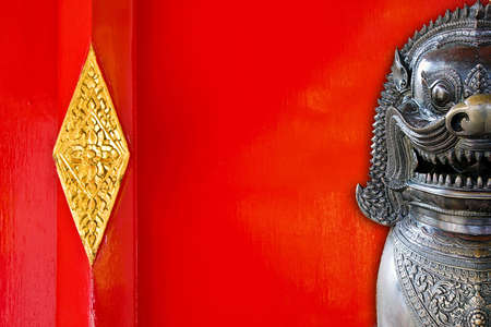 singha on red door backgroundの写真素材