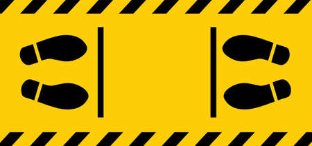 Social distancing. Footprint sign for stand in supermarket. Keep the 2 meter distance. Coronovirus...