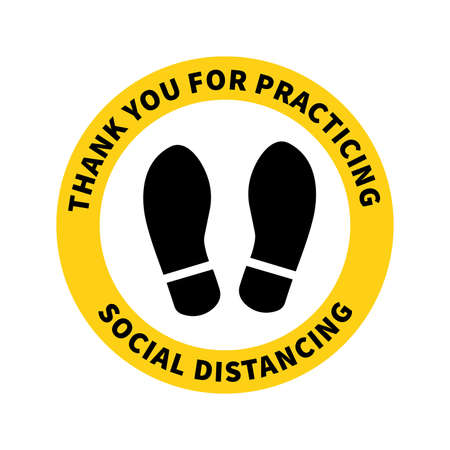 Social distancing. Footprint sign for stand in supermarket. Keep the 2 meter distance. Coronovirus epidemic protective. Vector illustrationのイラスト素材