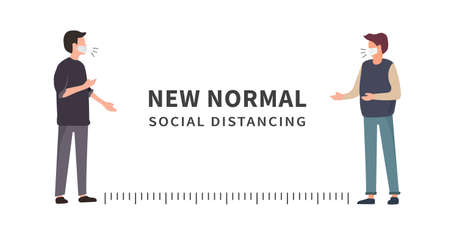New normal after the epidemic the Covid-19. Social distancing. Space between people to avoid spreading COVID-19 Virus. Keep the 1-2 meter distance. Vector illustrationのイラスト素材
