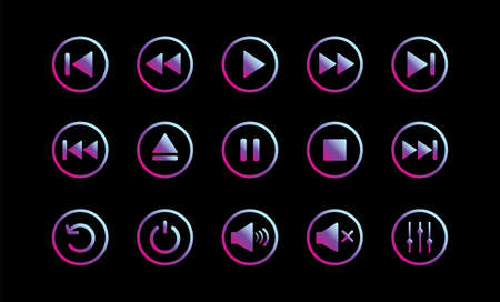 Play button icon. Media player control icon set. Modern design. Vector illustration.のイラスト素材