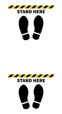 Social distancing. Footprint sign for stand in supermarket. Keep the 2 meter distance. Coronovirus epidemic protective. Vector illustrationのイラスト素材