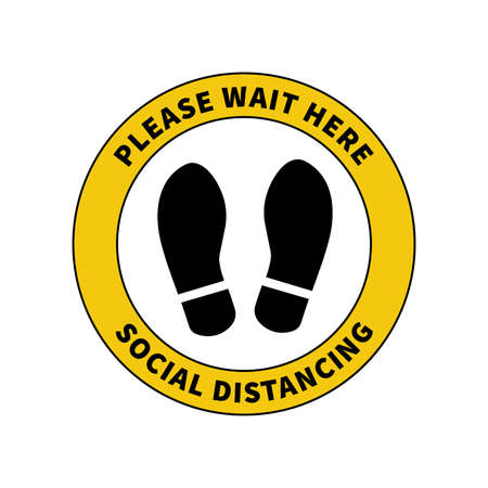 Social distancing. Footprint sign for stand in supermarket. Keep the 2 meter distance. Coronovirus epidemic protective. Vector illustrationのイラスト素材