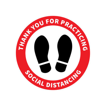 Social distancing. Footprint sign for stand in supermarket. Keep the 2 meter distance. Coronovirus epidemic protective. Vector illustrationのイラスト素材