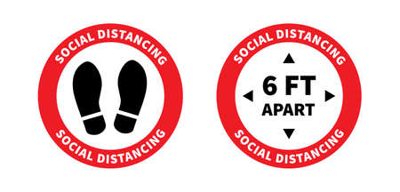 Social distancing. Footprint sign. Keep the 2 meter distance. Coronovirus epidemic protective. Vector illustrationのイラスト素材