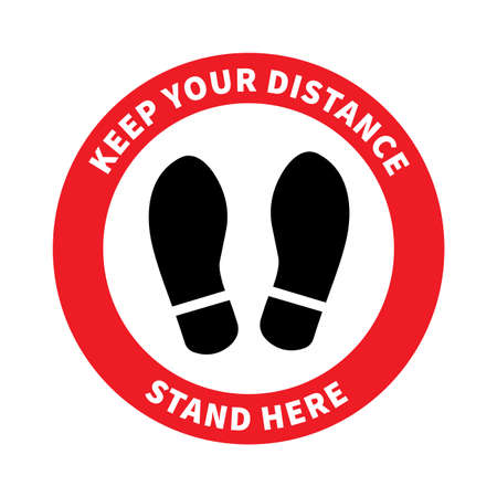 Social distancing. Footprint sign. Keep the 2 meter distance. Coronovirus epidemic protective. Vector illustrationのイラスト素材