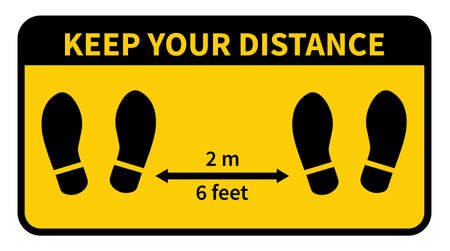 Social distancing. Footprint sign. Keep the 2 meter distance. Coronovirus epidemic protective. Vector illustrationのイラスト素材