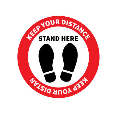 Social distancing. Footprint sign. Keep the 2 meter distance. Coronovirus epidemic protective. Vector illustrationのイラスト素材