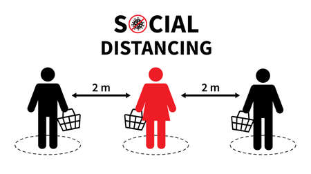 Social distancing. Keep the 2 meter distance in stores. During the coronavirus epidemic. Vector illustrationのイラスト素材