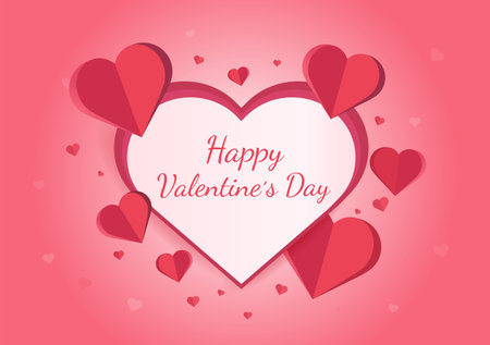 Happy valentine's day vector greetings card design with paper hearts. Design for banners, flyers, postcards.のイラスト素材