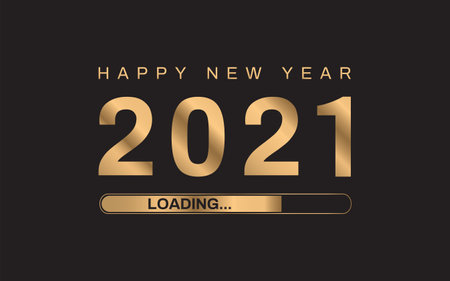 2021 loading. Gold 2021 happy new year isolated on black background. Vector illustration.