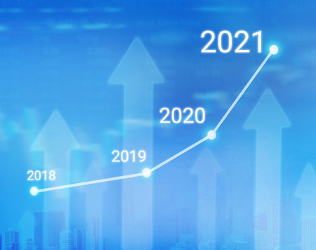 Business graph with arrow up 2021. Business success concept.の写真素材