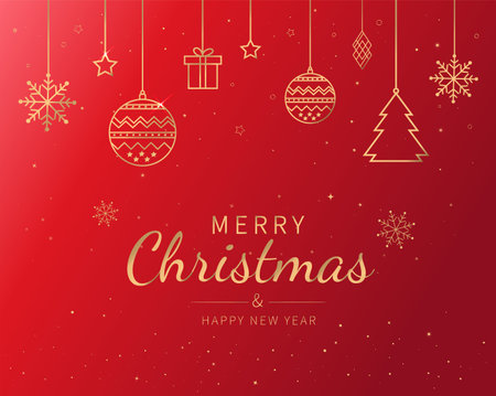 Merry christmas and happy new year red background. Vector illustrationのイラスト素材
