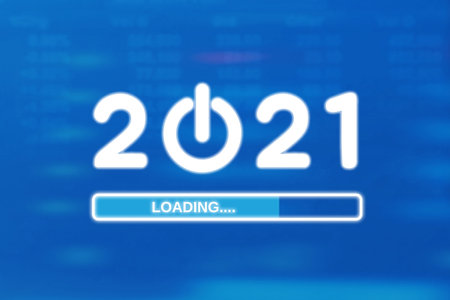 Loading New Year 2021 on blue background. Start to 2021 concept.の写真素材
