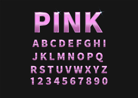 Pink set of alphabet and numbers. Vector illustrationのイラスト素材