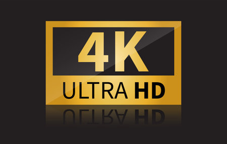 4K Ultra HD sign. 4K Resolution gold button. Vector illustrationのイラスト素材