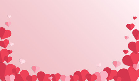 Red hearts background. Paper cut of hearts. Valentine's day concept. Copy space for text. Design for banners, flyers, postcards. Vector illustrationのイラスト素材