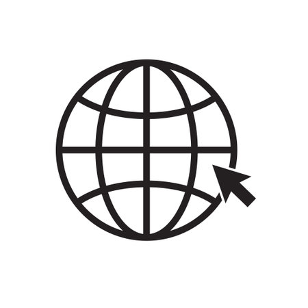 Globe icon isolated on white background. Cursor click website icon. Vector illustration.のイラスト素材