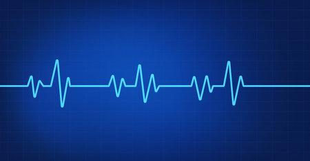 Heartbeat line icon on Blue background. Pulse Rate Monitor. Health concept. Vector illustration.のイラスト素材
