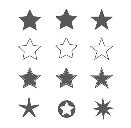 Set of star icons isolated on white background. Sparkles, shining burst, twinkling, glitter. Vector illustrationのイラスト素材