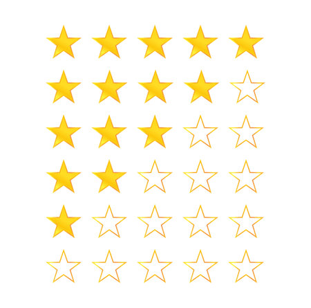 Five stars icon isolated on white background. Stars rating icon for website and mobile apps. Vector...