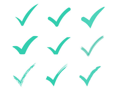 Check mark icon isolated on white background. Green tick, check list icon. Vector illustration.のイラスト素材
