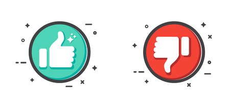 Thumb Up and Thumb Down icon. Like and dislike icon on white background. Flat design. Vector illustration.のイラスト素材