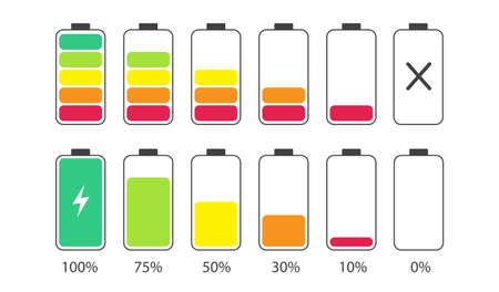 Battery charge indicator icon. Level battery energy. on white background. Vector illustration.のイラスト素材