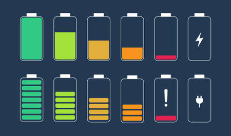 Battery charge indicator icon. Level battery energy. Vector illustration.