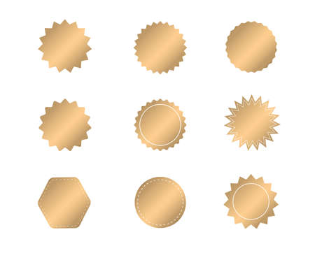 Set of gold starburst. Gold blank stickers. Sunburst badges, labels, sale tags. Design elements. Vector illustrationのイラスト素材