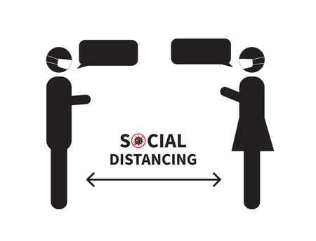 Social distancing. Space between people to avoid spreading of Virus. Speech Bubble icon. Keep the 1-2 meter distance. Vector illustrationのイラスト素材
