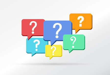 Speech bubbles with colored question marks icons. Message box. Help symbol. Vector illustration