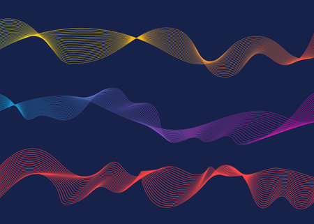 Colorful wave lines isolated blue background. Design elements. Vector illustrationのイラスト素材