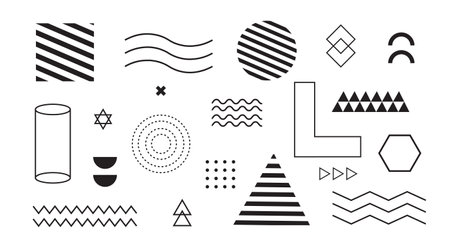 Geometric shapes. Set of memphis design elements for Poster, leaflet, Magazine, Banner, billboard sale. Universal trend 80, 90s style. Vector illustrationのイラスト素材