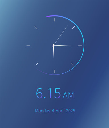 Clock App UI Design. Mobile clock interface. Design modern technology. Blue background. Vector illustration.のイラスト素材
