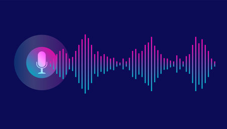 Sound wave equalizer isolated on dark background. Voice and music audio concept. Sound from microphone. Vector illustrationのイラスト素材