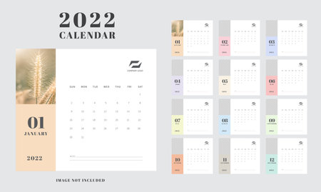 Calendar 2022 template. Minimal design. Calendar template design with place for photo. Vector illustrationのイラスト素材