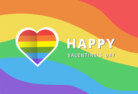 Happy Valentine's Day. Rainbow flag background. LGBTQ Pride concept. Design for banners, flyers, postcards. Vector illustrationのイラスト素材