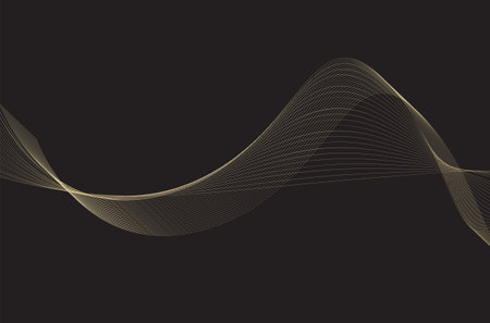 Abstract wave background. Golden line isolated black background. Element for design. Vector illustrationのイラスト素材