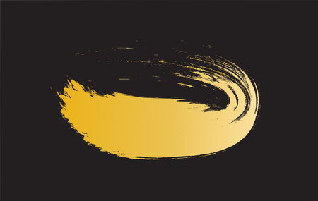 Gold paint brush strokes isolated on black background. Vector illustrationのイラスト素材