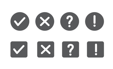 check mark icon. Set of check list icon. Cross icon, Exclamation mark, Question mark. Vector illustrationのイラスト素材